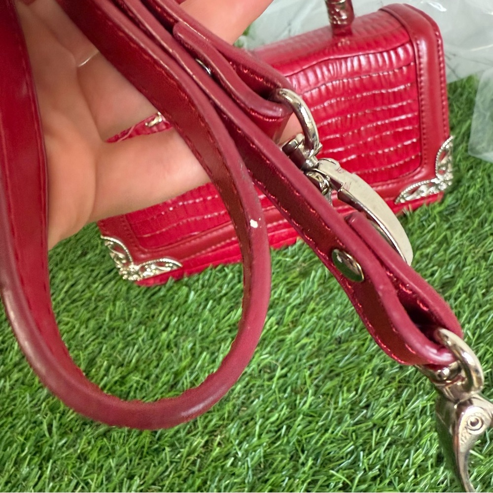 Brighton Genuine Leather Red Handbag Purse Crossbody Heart silver - Picture 14 of 15